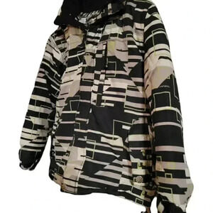 Pinzel  Sno Youth Winter Jacket , Hood, geometric black white tan design sz 8
